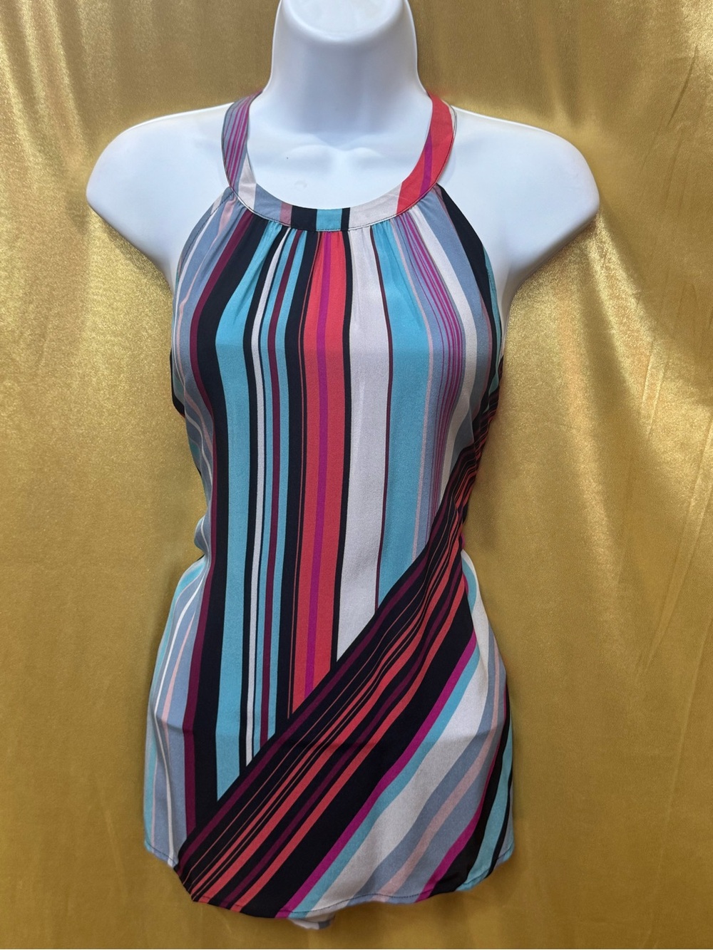 NWT Serein 100% Silk Striped Halter Top - Size‎ Small